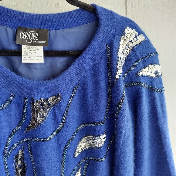 Cee Gee By Sue Wong Vintage Cobalt Blue Lambswool Blend Sweater Dress - Picture 13 of 14